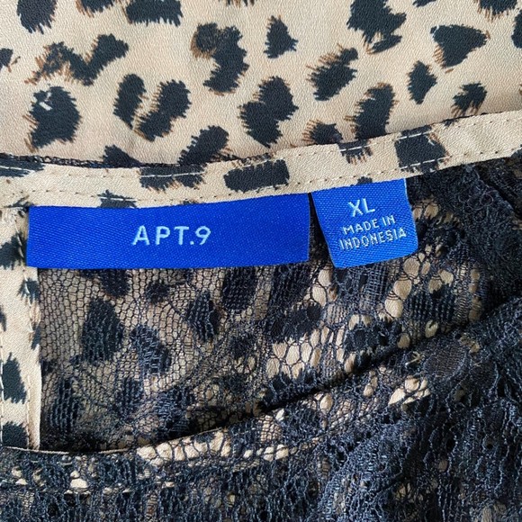 APT 9 Women's XL Black Lace Contrast Tan Cheetah Print Flowy Chic Blouse - Picture 6 of 7